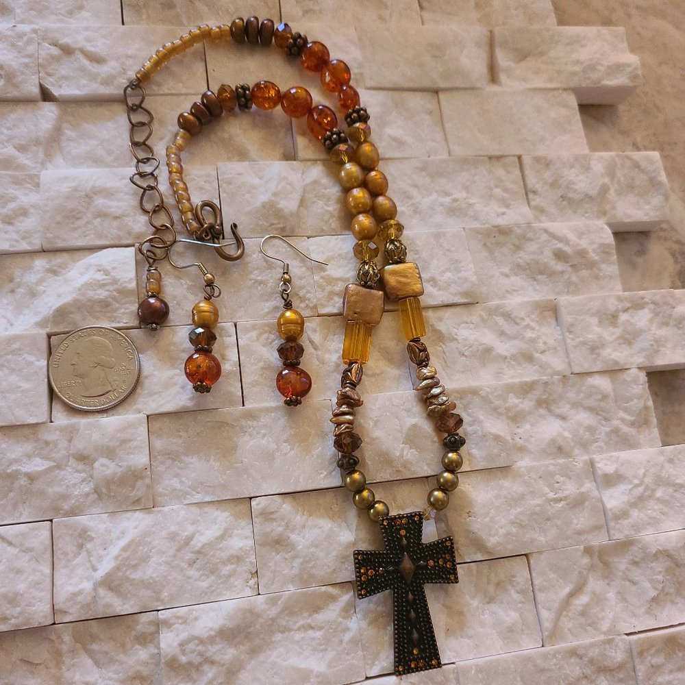 Pearls & Amber Cross